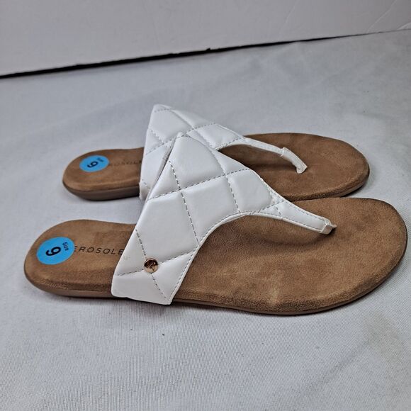 Aerosoles Gylian-02L Sandals Womens  9 White Quilted Thong Slip-on Shoes - Picture 3 of 9